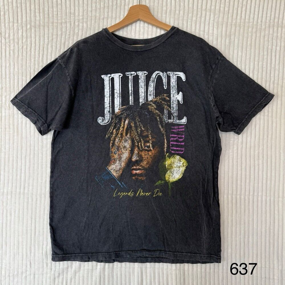 Juice World Legends Never Die T-Shirt Acid Wash Gray Men’s‎ Size LARGE